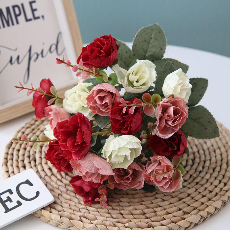 Vibrant 21 Heads Artificial Silk Flowers Rose Bunch Bouquet For Timeless Wedding Arrangements