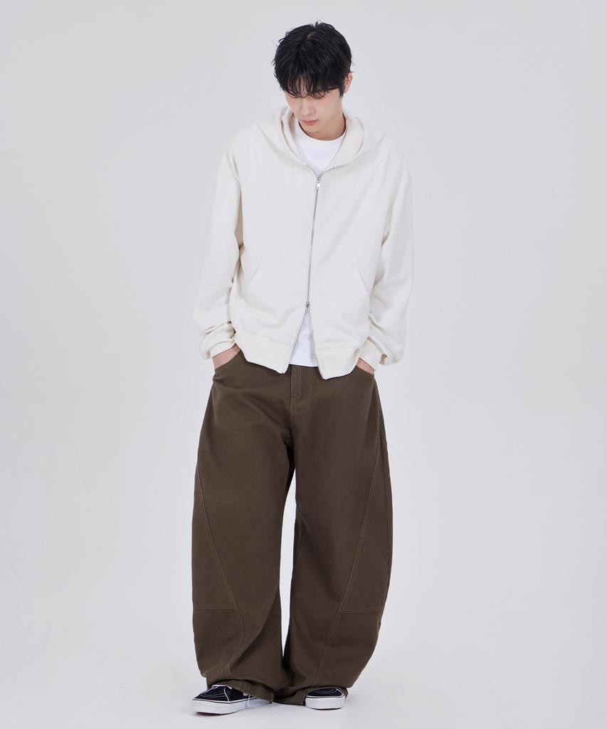 GLW Curved Cut Wide Cotton Pants Brown