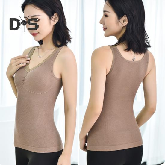 Зимний женский терможилет с нагрудными накладками, бесшовный кружевной V-образный вырез, быстрая фиксация температуры, согревающий, облегающий, эластичный, без рукавов, внутренняя одежда, нижняя майка