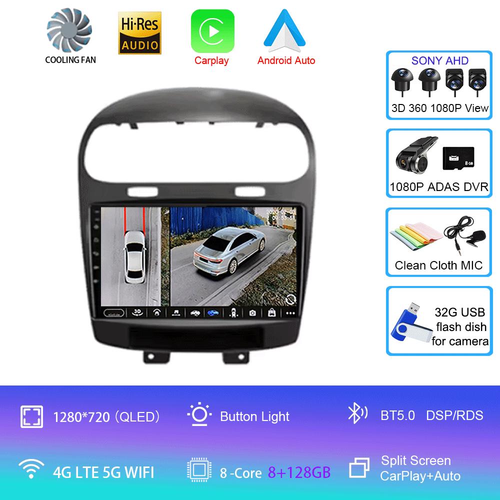 Для Dodge Journey Fiat Leap Freemont 2011 - 2020 Автомагнитола Мультимедийный плеер Навигация GPS DSP 4G Wi-Fi Carplay Auto Android 14