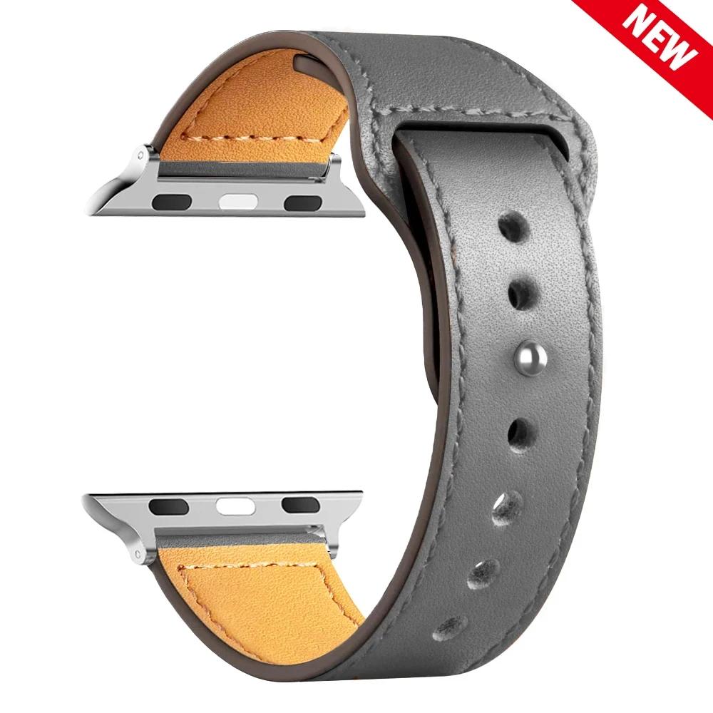 Кожаный ремешок для Apple watch band Ultra 49 мм 44 мм 40 мм 38 мм/42 мм спортивный браслет iWatch series 9 8 7 3 4 5 6 se 41 мм/45 мм
