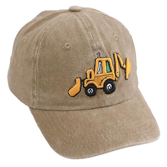Детская шляпа унисекс, мытая бейсболка в стиле ретро, ​​мультяшный экскаватор, вышивка, с длинными полями, защита от солнца, защита от солнца, уличный головной убор, шляпа от солнца