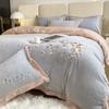 Light Luxury Autumn and Winter Milk Velvet Four-piece Bed Sheet Quilt Cover Bed Coral Velvet Embroidered Quilt Cover Warm Thickened Flannel