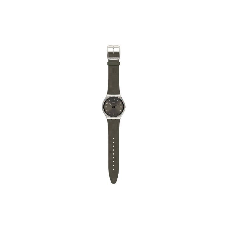 Swatch Часы Skin Series с кварцевым механизмом, водонепроницаемостью 30 м, диаметром 45,6 мм, зеленым циферблатом, корпусом из нержавеющей стали и резиновым ремешком, унисекс SS07S103