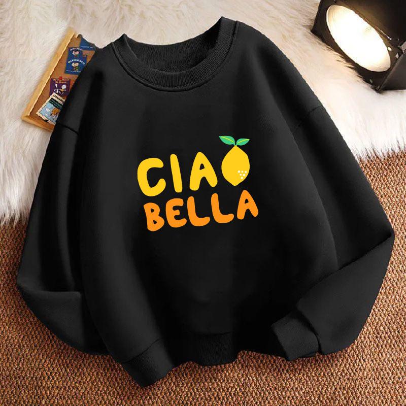 Графическая толстовка с принтом "Ciao Bella" и лимоном в стиле Харадзюку для детей, свитшот-пуловер с круглым вырезом, худи с графическим принтом, худи для мальчика/девочки