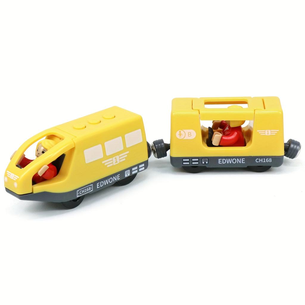 Wooden Train with Driver and Passenger, Compatible with Major Brand Tracks, Available In Multiple Colors