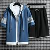 Summer Men's Cardigan Sweater Suit Youth Hooded Casual Korean Sportswear Two-piece Suit