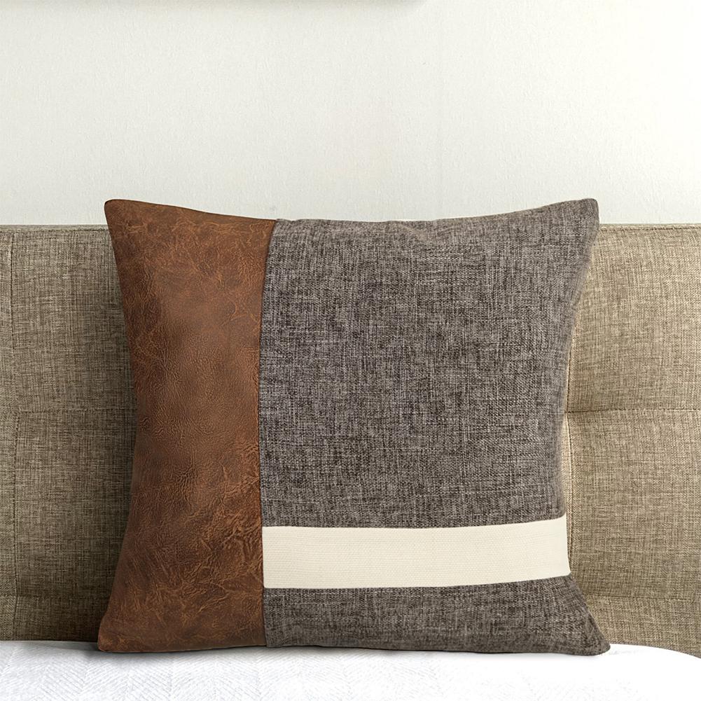 2pcs Faux Leather Pillow Cover 2 color Modern Patchwork Decorative Throw Pillowcase For Sofa Couch