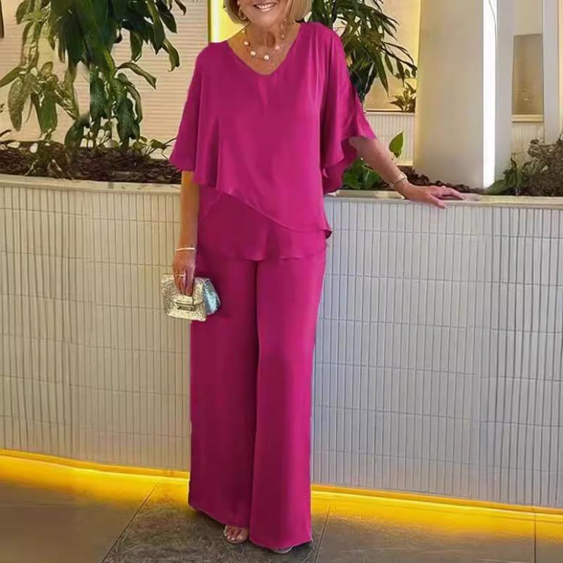 Женская футболка, однотонная, с v-образным вырезом, неровный подол, повседневный брючный костюм больших размеров