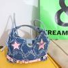 Y2K Denim Handbag Spice Girl Underarm Shoulder Bag Retro Pink Star Crossbody Bag Outdoor