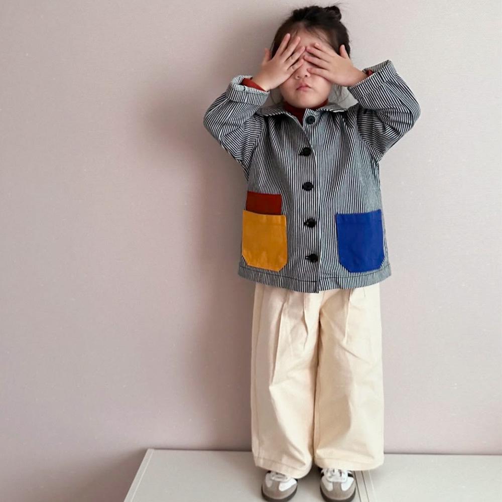 ANKRT Полосатая джинсовая куртка свободного кроя для девочек и пальто в стиле колор-блок для мальчиков