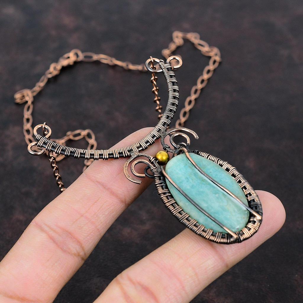 Ожерелье с амазонитом, медная проволока, ювелирные изделия из драгоценных камней, регулируемое ожерелье ручной работы, женские ювелирные изделия, ожерелье из медной проволоки, подарок для друга