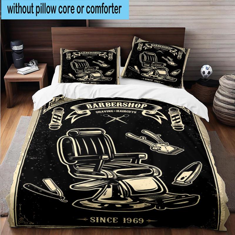Vintage Barbershop Print 3pcs Bedding,Including 1pc Duvet Cover And 2pcs Pillowcases Perfect for Christmas,Ideal for Bedroom, Dormitory