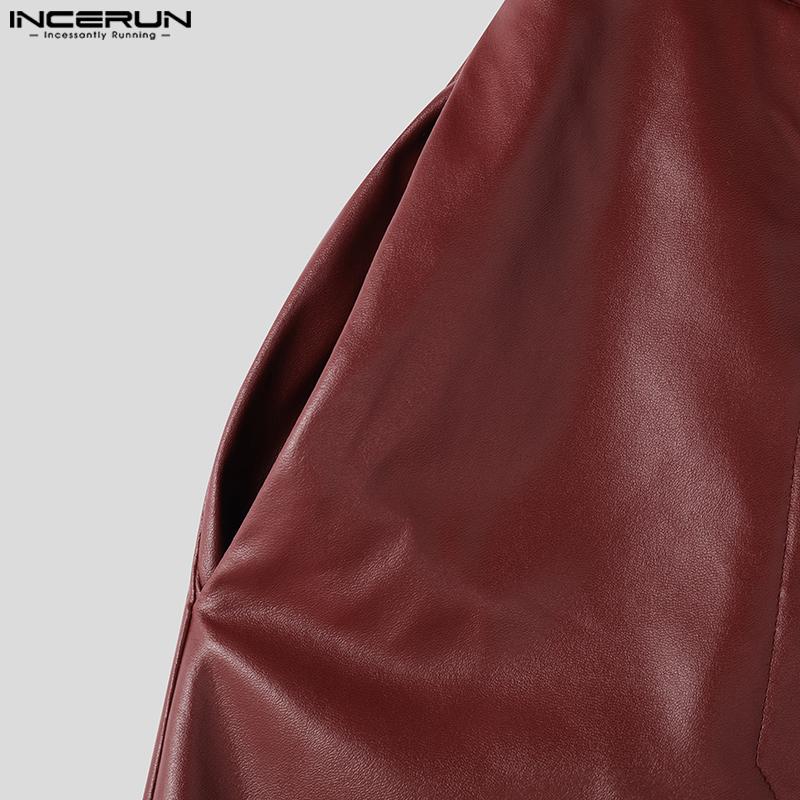 INCERUN Мужские брюки из искусственной кожи с высокой талией, повседневные длинные брюки с карманами