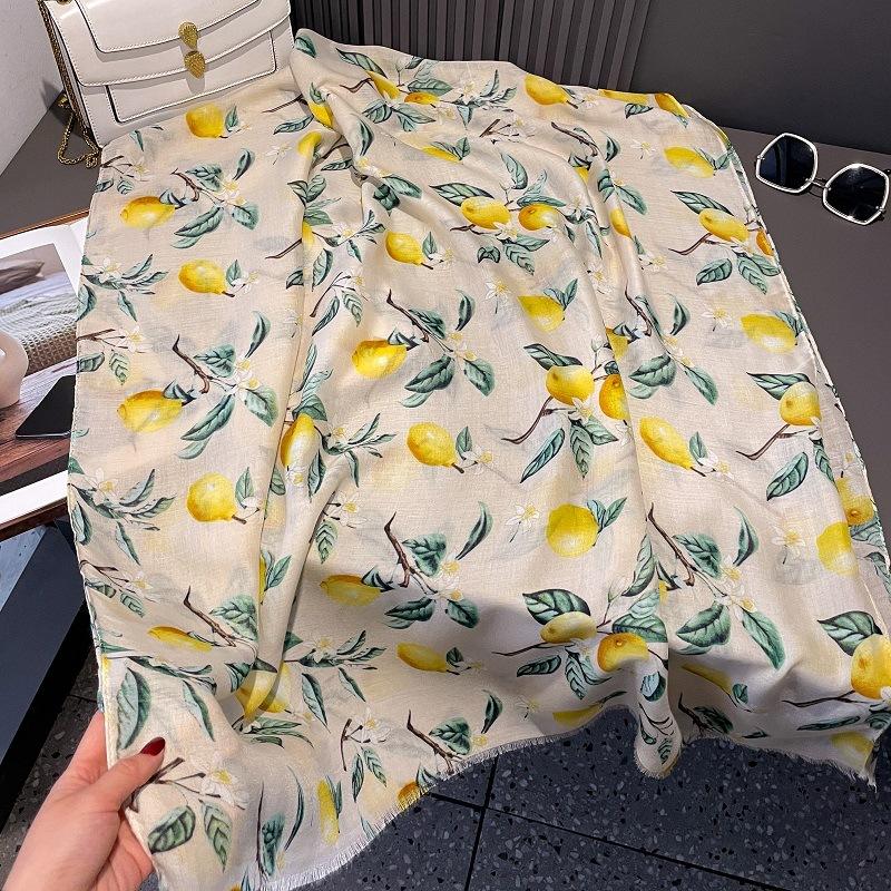 Новый Модный Цветочный Вискозный Мягкий Шарф Лимонное Дерево Бохо Шик Тонкая Шаль с Бахромой Женский Идеально для Путешествий и Повседневного Мусульманского Хиджаба