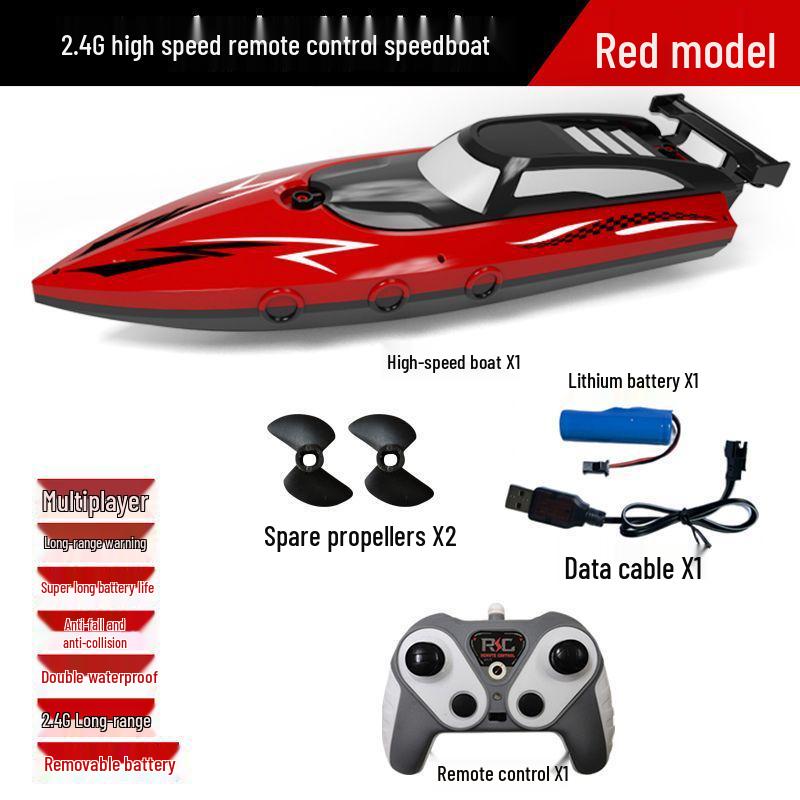 High-Speed Dual-Motor RC Boat - Waterproof Twin-Propeller Speedboat Toy for Kids