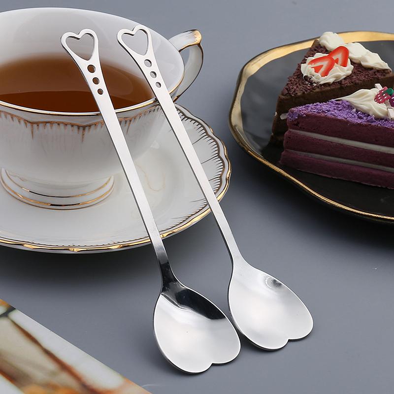 Кофейные ложки, креативная кофейная посуда на День святого Валентина, серебряные кухонные принадлежности в форме сердца, переносная посуда из нержавеющей стали