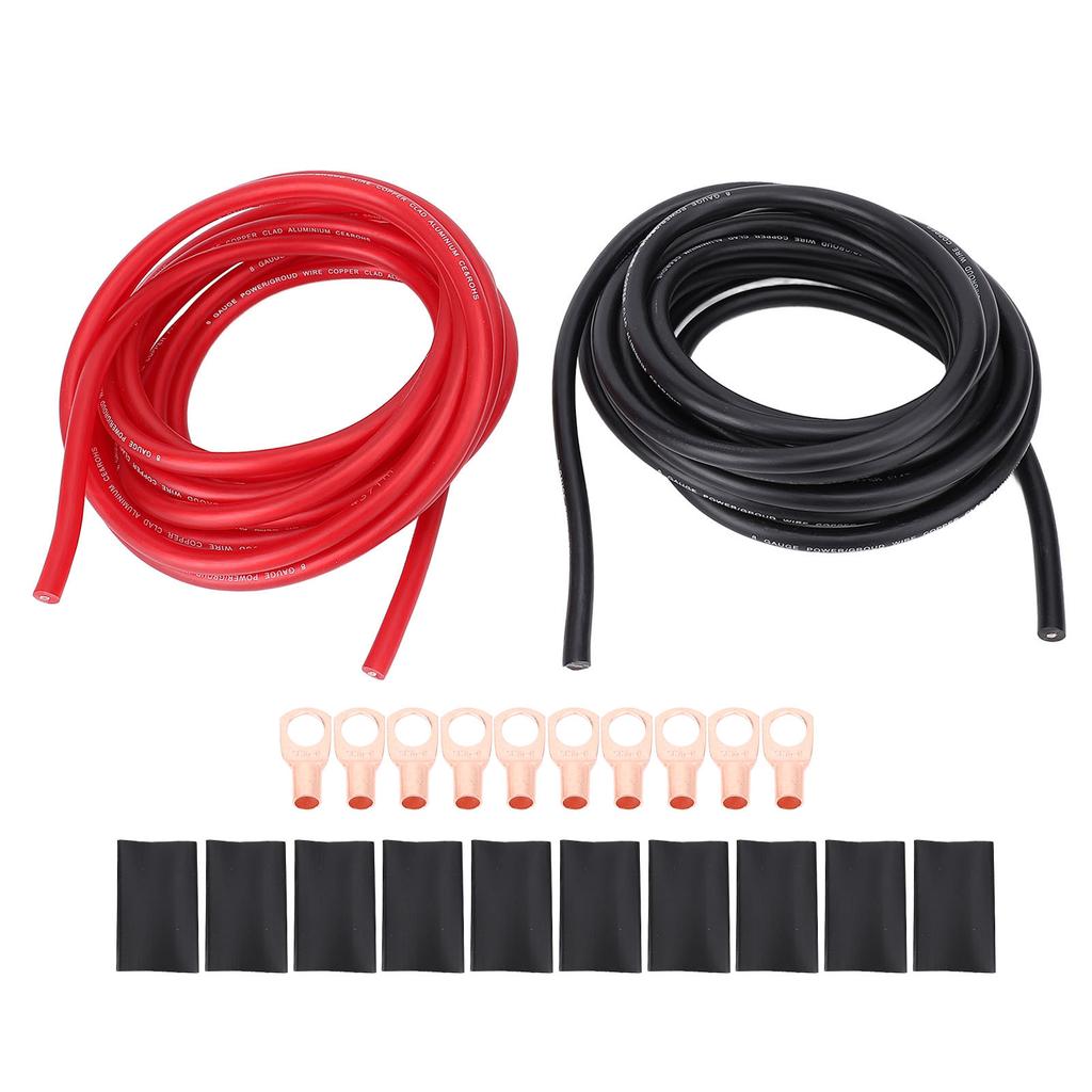 2PCS 8 Gauge Wire with Cable Ends Heat Shrink Tube 20ft 8AWG Automotive Power Ground Cable Battery Cable for Vehicle RV
