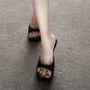 Черные туфли на шпильке, сандалии с бантом, женская новинка 2025 года, летняя одежда с открытым носком, увеличивающая рост, туфли Muller, полуперетаскивание