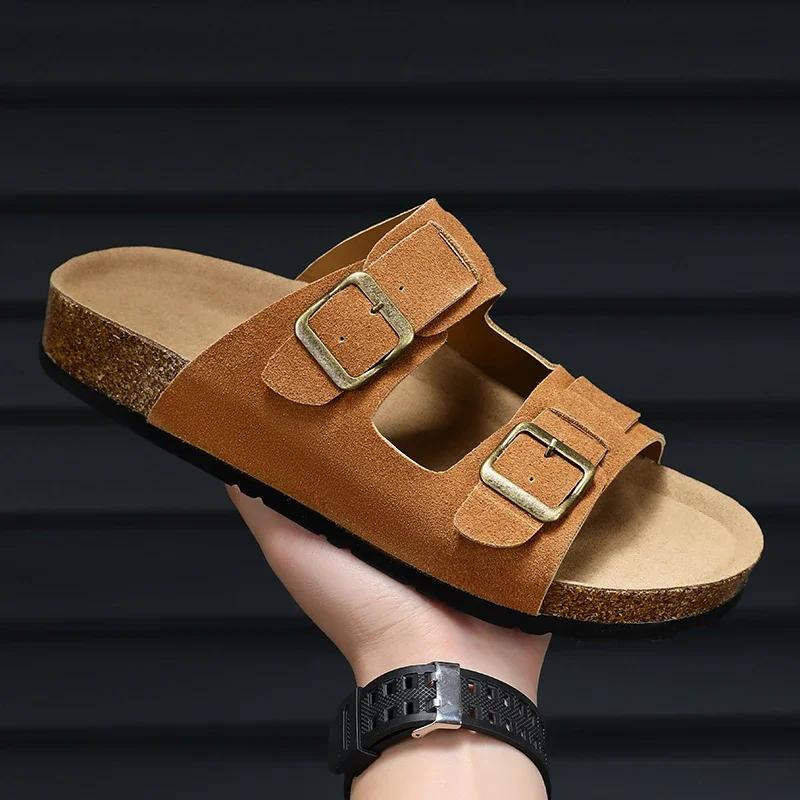 Мужские кожаные сандалии для мужчин, пляжные сандалии, мужские удобные тапочки, оригинальные брендовые туфли, летняя мужская обувь 2025 года, дизайнерская мужская обувь