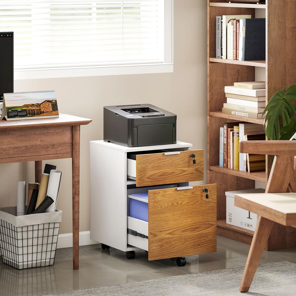 Two Drawer Lockable Filing Cabinet Wood Effect