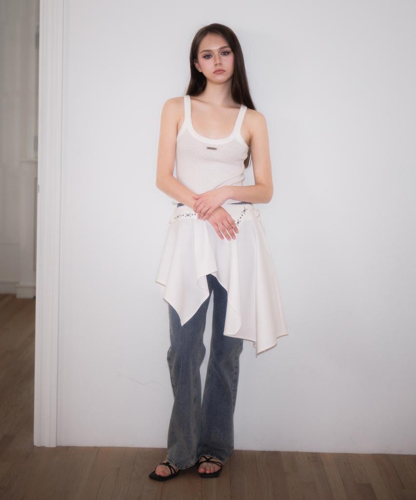 Rose Franz Stud Unbalance Flare Skirt [Ivory]