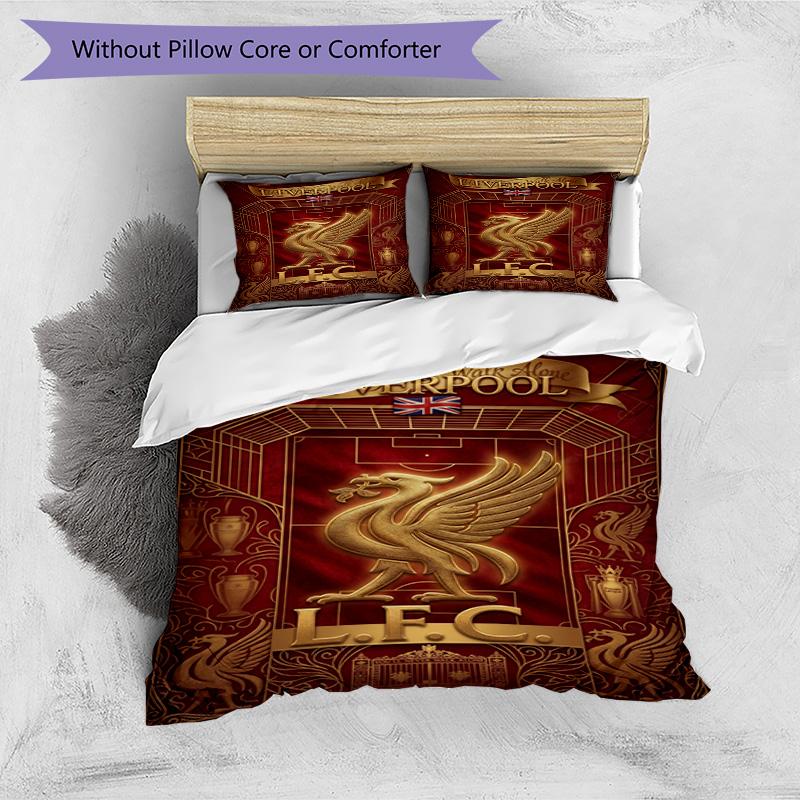 3pcs Duvet Cover Set (1*Duvet Cover + 2*Pillowcase, Without Core), Liverpool Football Club Print Bedding Set, Bedroom Decor, All‑Season, Birthday Gift