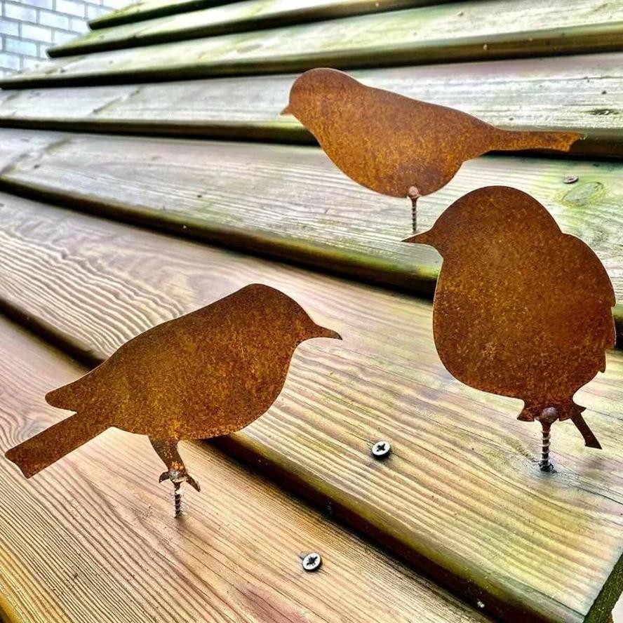 4pcs/set Garden Decor Rusty Metal Bird Ornament Iron Crafts Bird Shaped Art Silhouette Sculpture Outdoor Garden Decor Accessory
