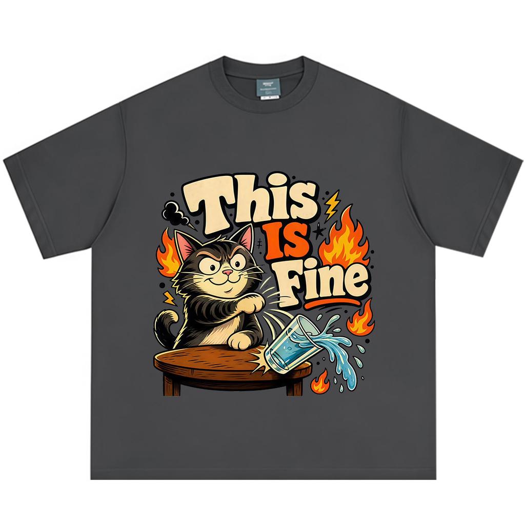 This Is Fine Cat Chaos Funny Cat Meme TShirt Unisex Unisex Hiphop Tshirt Summer Shortsleeved Loose Casual Hiphop Cotton Tshirts
