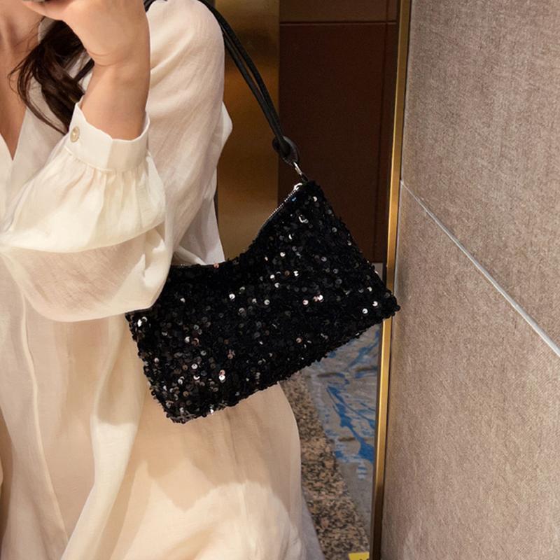 Yogodlns Винтажная женская вечеринка с блестками, маленькая сумка на плечо, модная однотонная универсальная сумка-хобо на молнии с подмышками