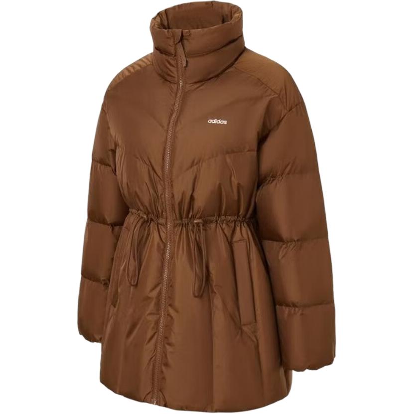 Adidas Waist-Defining Solid Color Mid-Length Warm Fashionable Versatile Duck Down Jacket Women Jacket Brown JL9845