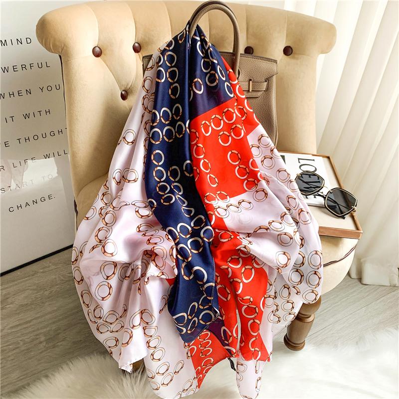 Big Size Women Scarf Spring Silk Hijabs Floral Print Shawls and Wraps Ladies Pashmina Bandana Foulard Soie Scarves