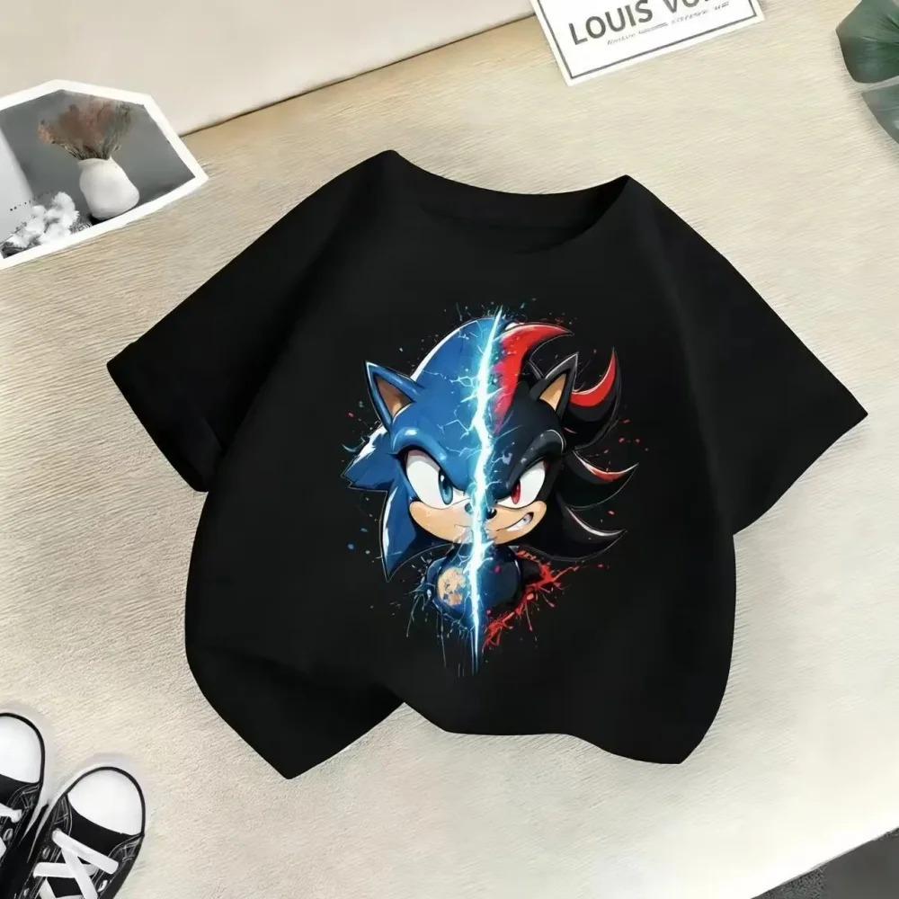 Sonic vs Shadow Kids TShirt Video Game Tee Short Sleeve Cotton Crewneck Birthday Gift for Boys Soft Breathable Daily Wear