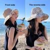Bucket Hat Reversible Double-Sided Wearable Fisherman Hat with Large Brim Built-In Soft Steel Wire Adjustable Windproof Rope Sun Blocking Hat