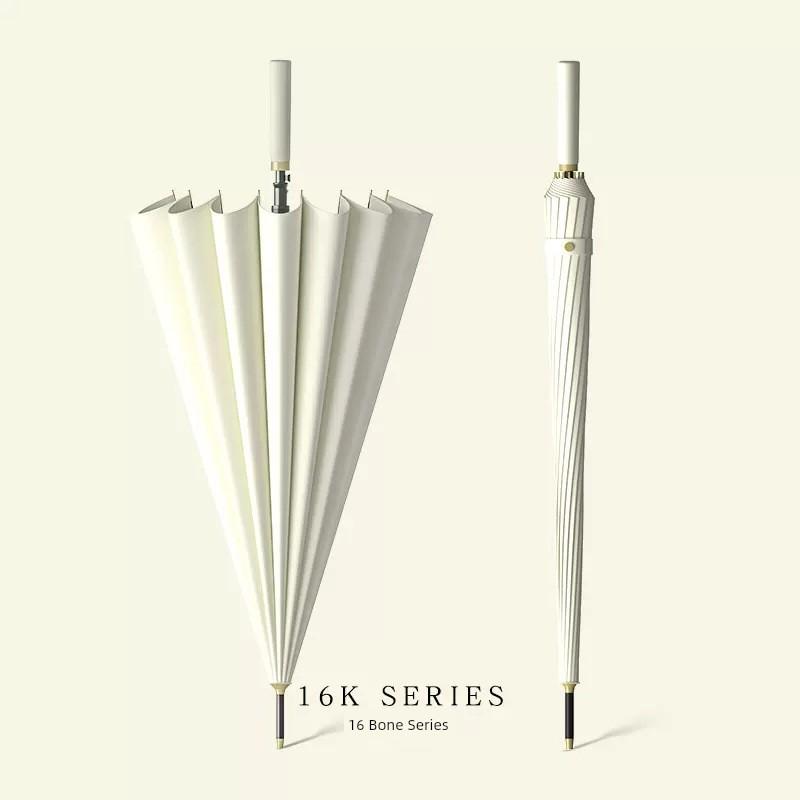 Japan fashion Fresh Long Handle Umbrella Double Straight Umbrella Women Simple 16-Bone Reinforced Curved Handle Umbrella Printable Logo