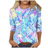 2024 New Spring Three Quarter Sleeve Shirts For Women Cute Print Graphic Tees Blouses Casual Plus Size Basic Tops Pullover