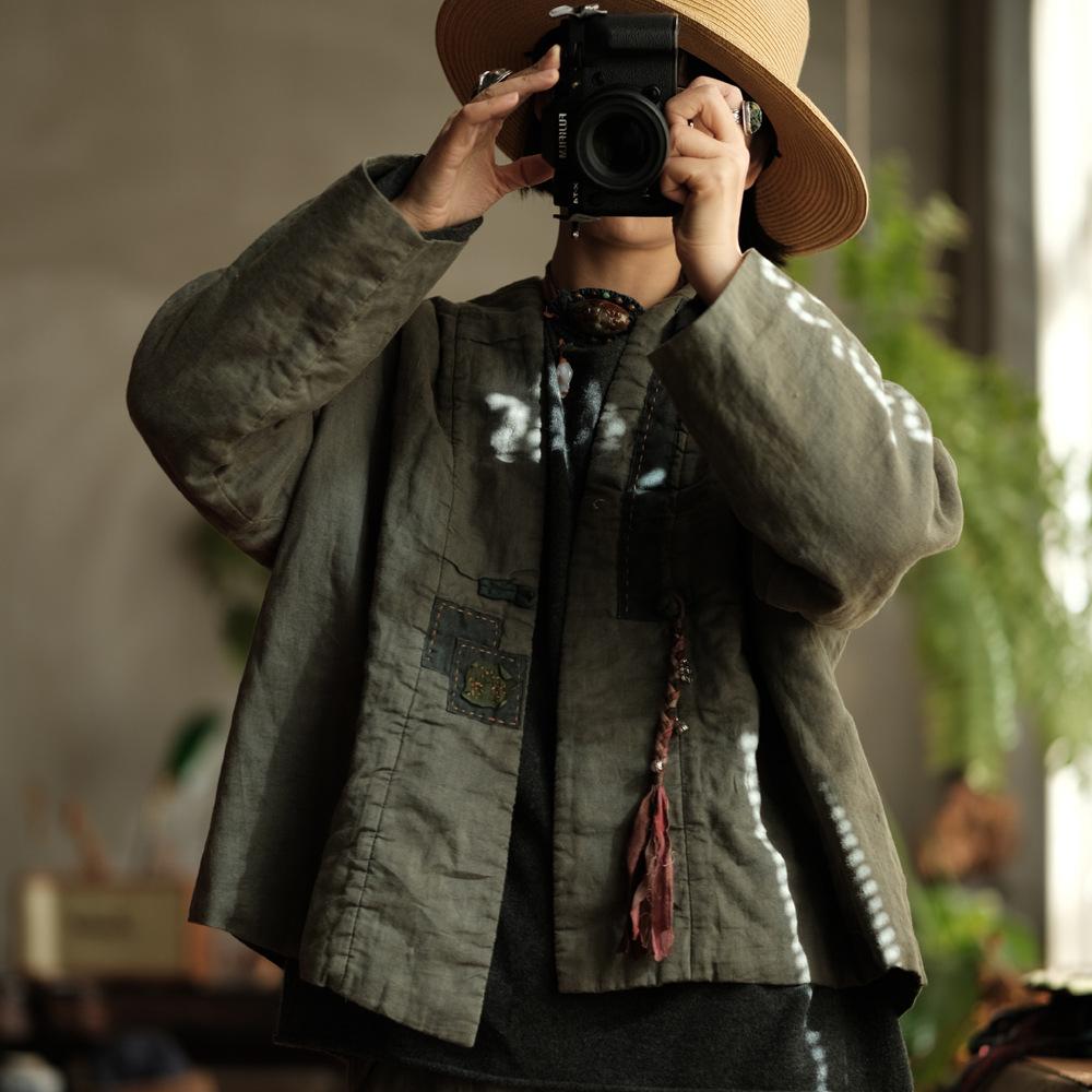 Johnature Винтажные женские лоскутные пальто с V-образным вырезом и длинными рукавами, осенние пальто на одной пуговице