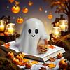 Cute Ghost Figurine with Pumpkin Bag Resin Ghost Halloween Statue Desktop Ornament For Halloween Decoration