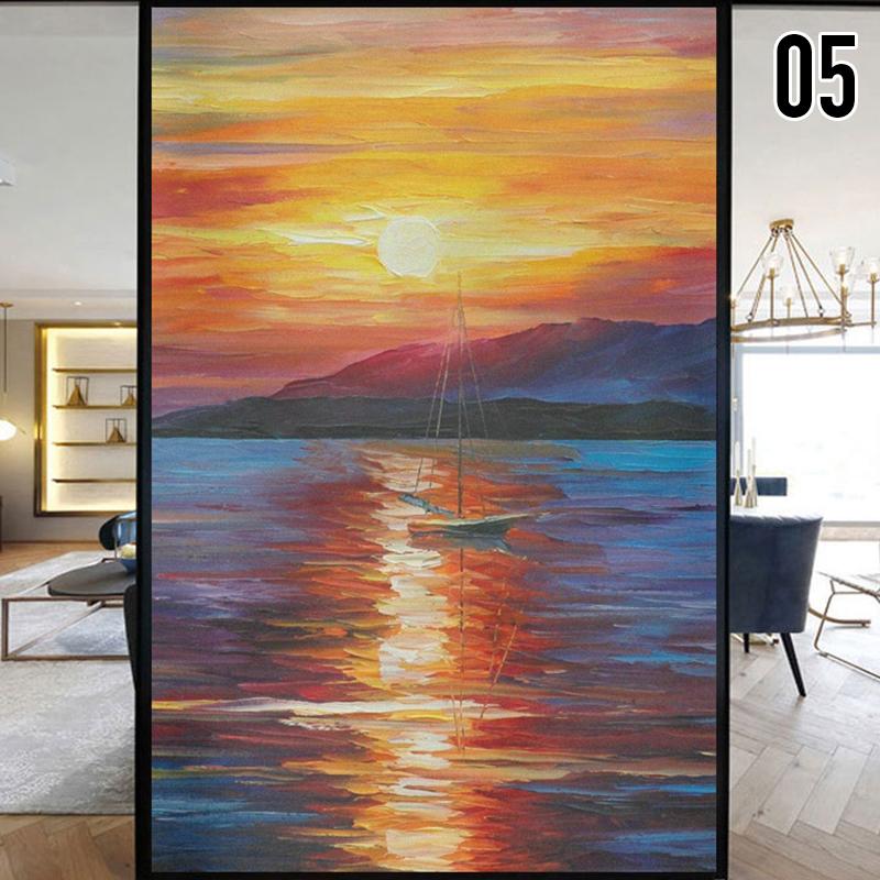 Европейский стиль Ретро конфиденциальность оконная пленка пейзаж масляная живопись красочные витражные наклейки статическая липкая стеклянная пленка