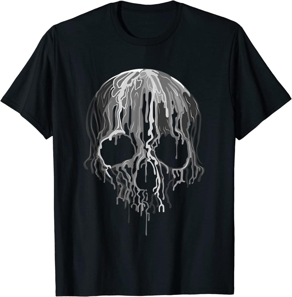 Melting Skull Black White Art Graphic Halloween TShirt Size S-5XL Unisex T-Shirt