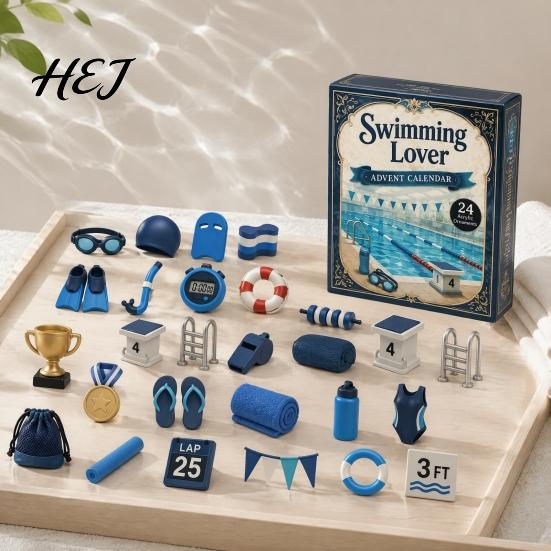 Swimming Lover Gifts Lovers Advent Calendar, Christmas Countdown Calendar 24 Days, 2D Acrylic Accessory Hanging Ornament for Tree, Gift Decorative Box