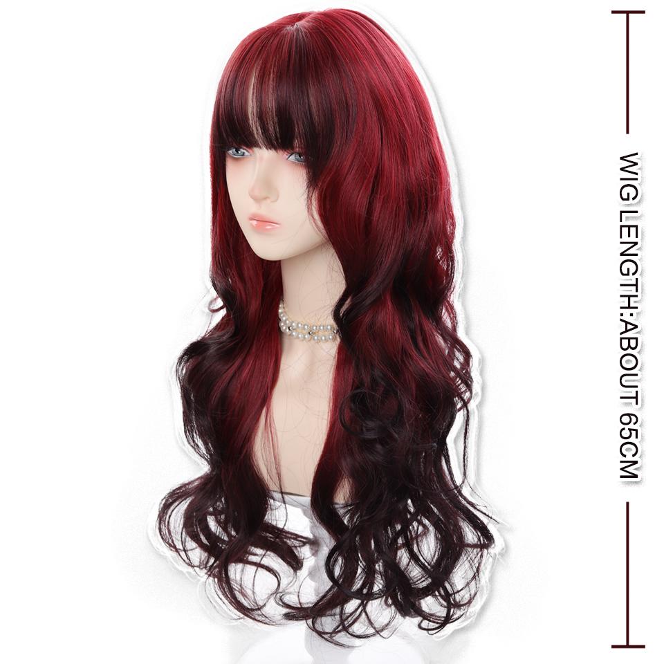 Постепенный синтетический кудрявый парик парик Лолиты волнистые длинные кудрявые волосы с челкой подходит для ежедневной носки дамам и девушкам на праздники