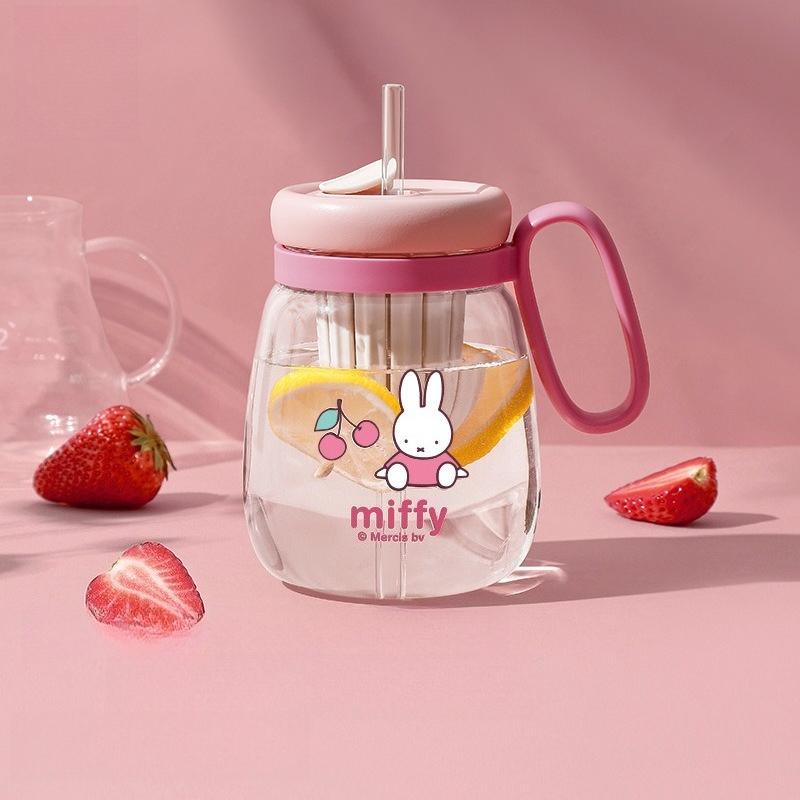 Большая стеклянная чашка-заварник Miffy со встроенным ситечком и трубочкой, для разделения чая и воды, стильный мультяшный дизайн, для женщин, дома, офиса, модный подарок