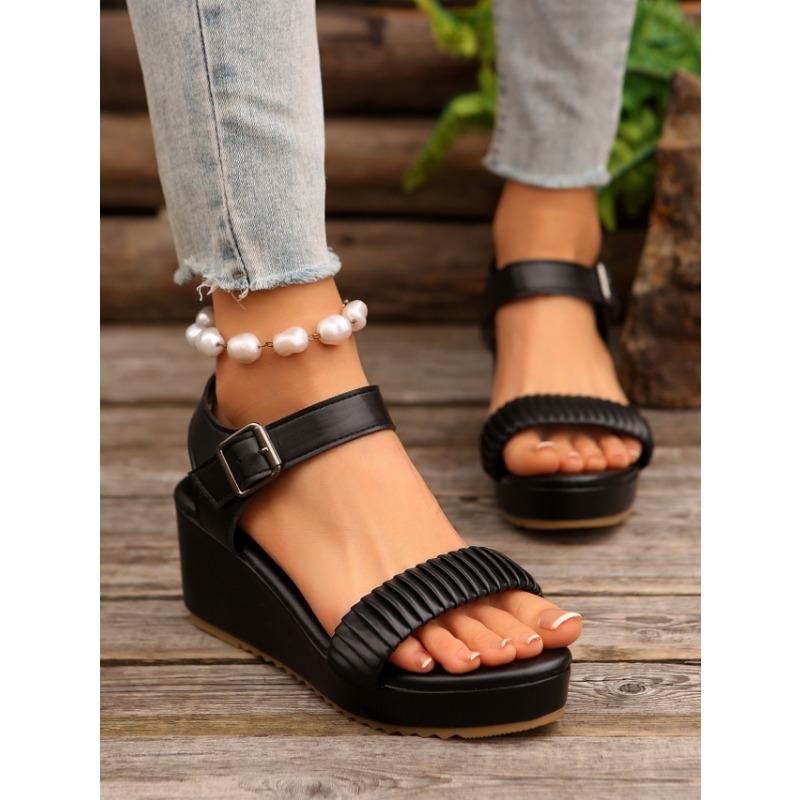 Босоножки на каблуке с наклоном, женские летние модные босоножки с толстой подошвой и пряжкой на высоком каблуке большого размера