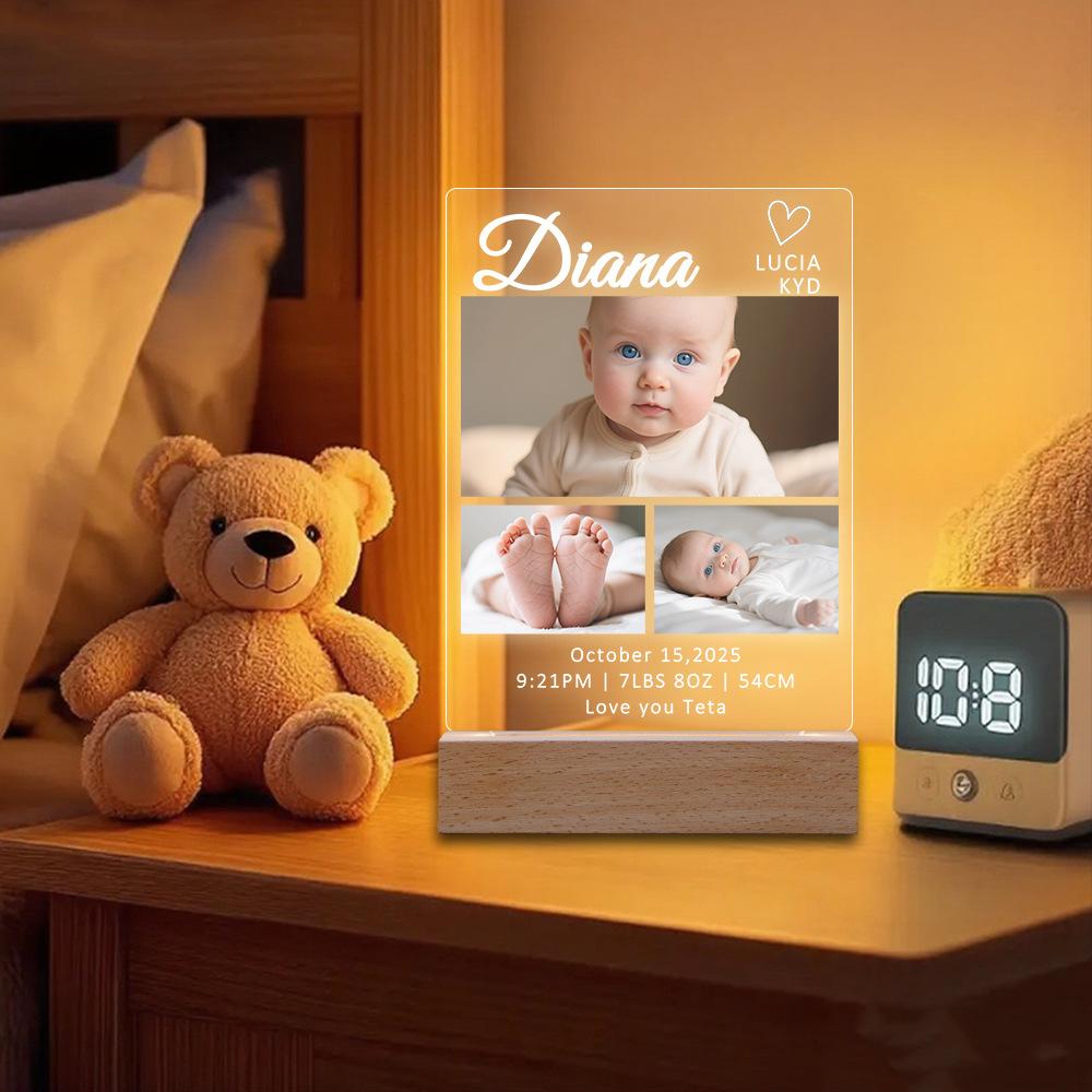 Personalized Picture Frame Custom Photo Acrylic Plaque 3 Color Light Solid Wood Base Desktop Decor Anniversary Remembrance Gift