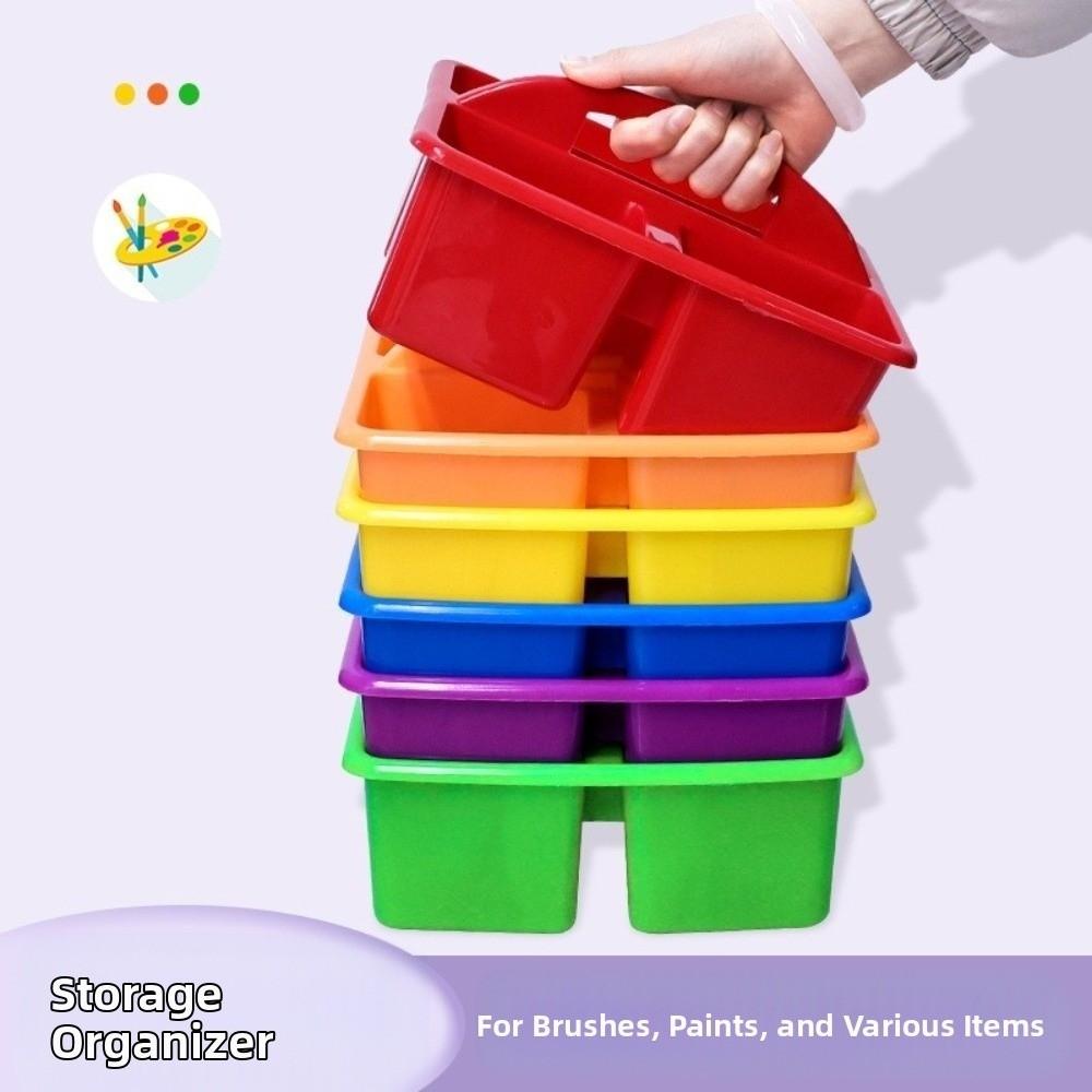 6Pcs/Set with Handles Plastic Storage Organizer 3 Compartments Divided Basket Bin  Pen