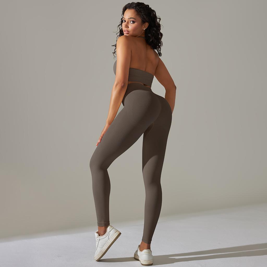 New seamless solid color high elastic sports bra underwear yoga suit running fitness two-piece set