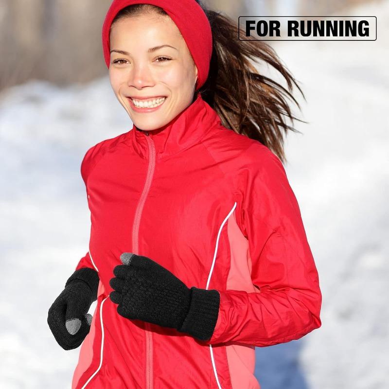 2 пары женских зимних перчаток для сенсорных экранов, теплые трикотажные перчатки с флисовой подкладкой, эластичные манжеты, зимние перчатки для отправки текстовых сообщений