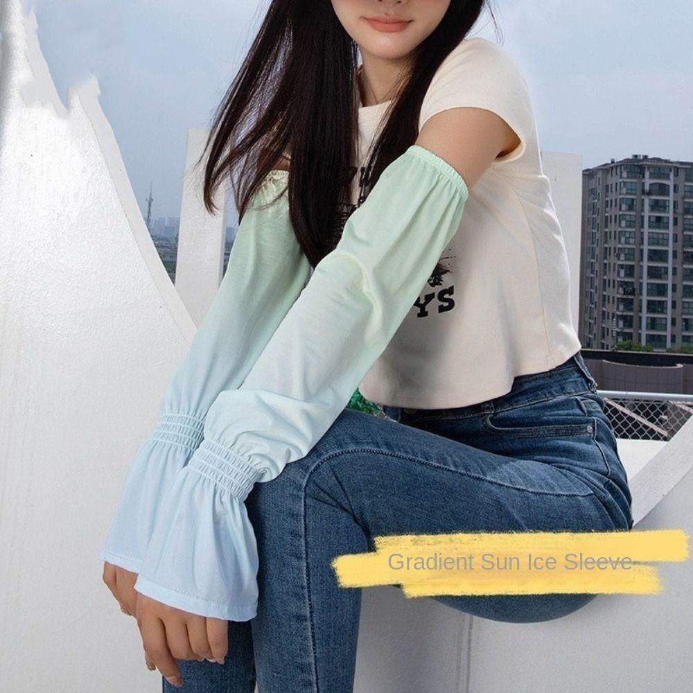 Gradient Sunscreen Arm Covers Elastic Cycling Gloves Cute Long Ice Silk Sleeves  Driving