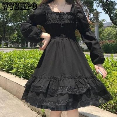 Черное панк-фея мини-кружевное платье женское Harajuku Kawaii Лолита платья темное эстетичное готическое корейское повседневное платье для косплея
